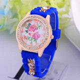 Luxury Flower Silicone Watches Women Diamond Rose Gold Quartz Watch Fashion Wristwatches Clocks Wrist Watches Fine Jewelry