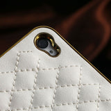 Luxury Gold PU Leather Case for iPhone 5 5S 5G / 4 4S 4G Sheep Grid Pattern Lattice Back Skin Cover For Phone