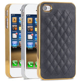 Luxury Gold PU Leather Case for iPhone 5 5S 5G / 4 4S 4G Sheep Grid Pattern Lattice Back Skin Cover For Phone