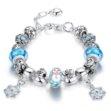 Luxury Silver Charm Bracelet & Bangle for Women With High Quality Snowman Murano Glass Beads DIY Christmas Gift