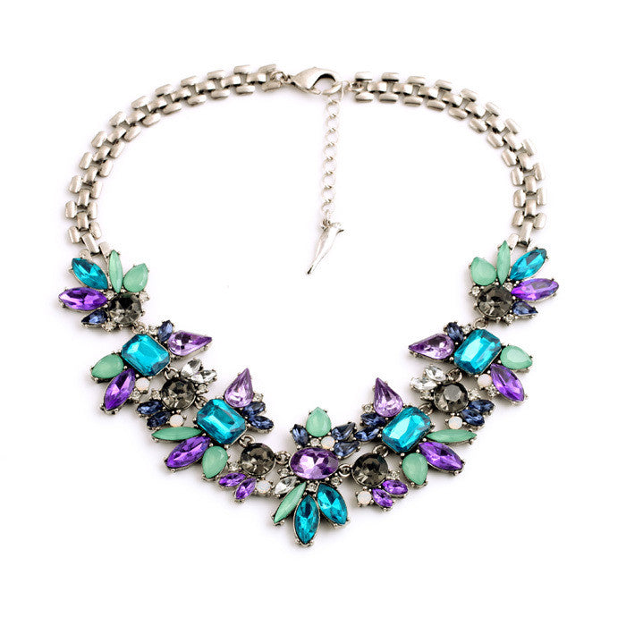 Luxury Created Crystal Flower Pendants Statement Necklace Fashion Jewelry Women Accessories
