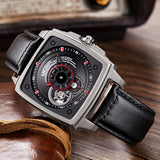 MEGIR Automatic Mechanical Men Watches Black Silver Dial Black Leather Band Watch Men Wristwatch Relogio Masculino