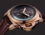 MEGIR Genuine Leather Luxury Men Watches Chronograph 6 Hands 24 Hours Function Men Top Brand Military Watch
