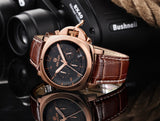 MEGIR Genuine Leather Luxury Men Watches Chronograph 6 Hands 24 Hours Function Men Top Brand Military Watch