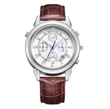 MEGIR Luxury Men Watches Design CHRONOGRAPH 24 Hours Business Watch 2 Movement Genuine Leather Men Watches