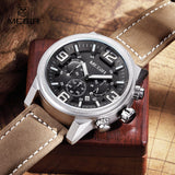 MEGIR new fashion casual quartz watch men large dial waterproof chronograph releather wrist watch relojes