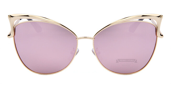Fashion Women Brand Design Cat Eye Sunglasses Alloy Frame Women Luxury Cat Eye Sun Glasses
