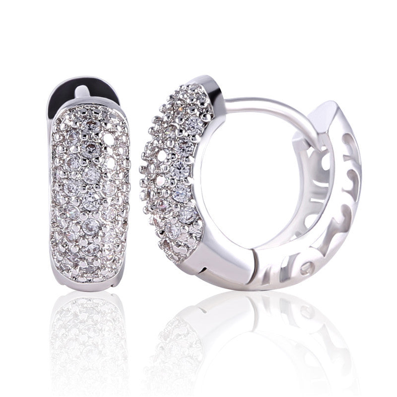 Charming Women Earings Fashion Round White Topaz Ladies Party Shinning Huggie Hoop Earing Hot Sale Brinco Earrings