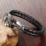 FASHION Men Jewelry Black Leather Chain Braided Rope Stainless Steel Bracelet Dragon Design Man Vintage Accessories 