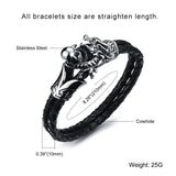 FASHION Men Jewelry Black Leather Chain Braided Rope Stainless Steel Bracelet Dragon Design Man Vintage Accessories 