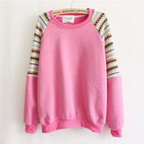 Mix color knitted embroidery sleeve high quality fleece inside winter women's hoodies warm sweatshirts
