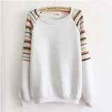 Mix color knitted embroidery sleeve high quality fleece inside winter women's hoodies warm sweatshirts
