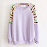 Mix color knitted embroidery sleeve high quality fleece inside winter women's hoodies warm sweatshirts