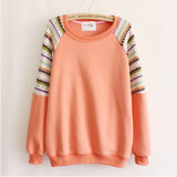 Mix color knitted embroidery sleeve high quality fleece inside winter women's hoodies warm sweatshirts