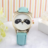 Mance-X Fashion Neutral Diamond Lovely Cute Cat Face Faux Leather cartoon Quartz Watch Women Dress Wrist Watch relogio feminino