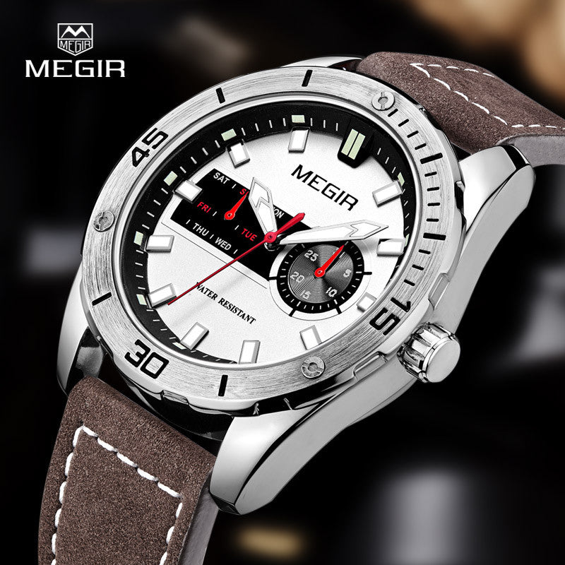 Megir hot men's watches fashion leather quartz watch man relogio top brand wrist watch luxury male luminous hour