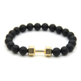 Men Gift New Arrival Alloy Metal Barbell & Black Matte Stone Beads Fashion Dumbbell Bracelets