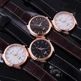 Men's Leather Watches Analog rose gold Steel Case Quartz Watch with Calendar Fashion Casual Wristwatch