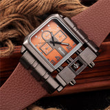 Men's Wrist Watches Luxury Design Oulm Quartz Watch Men Square Dial Leather Strap Male Military Antique Clock 