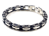 Men's Hot Silver Stainless Steel Bracelet Bangle Cuff Black Rubber Silicone Charm Jewelry For Men Gift