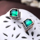 Ms Fashion Classic Emerald Geometric Crystal Stud Earrings