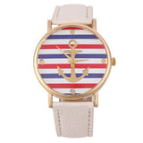 Women's Men's Multi-Color Striped Anchor Faux Leather Analog Quartz Wrist Watch