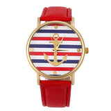 Women's Men's Multi-Color Striped Anchor Faux Leather Analog Quartz Wrist Watch