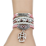 Multi-Strands Infinity Silver Color Clover Charm Leather Braid Bracelet Bangle Jewelry For Women and Men