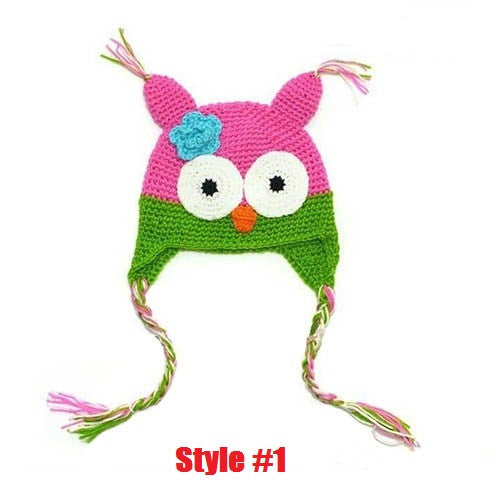 Multicolor Infant Toddler Handmade Knitted Crochet Baby Hat owl hat Cap with ear flap Animal Style For Girl Boy Gift