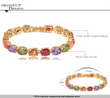 Multicolor Oval Swiss Cubic Zirconia Diamond Bracelet 18K Gold Plated Colorful Zircon Strand Bracelets