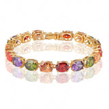 Multicolor Oval Swiss Cubic Zirconia Diamond Bracelet 18K Gold Plated Colorful Zircon Strand Bracelets