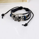 Multilayer Black leather Bracelet Vintage Corsair Skull Bracelet Wristband Simple Jewelry Charm Bracelet For Men Punk Style