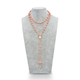 NEW Catholic Virgen de Guadalupe Rose Gold Plated Rosary Necklace 6mm*6mm Beads Crucifix Cross Pendant