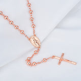 NEW Catholic Virgen de Guadalupe Rose Gold Plated Rosary Necklace 6mm*6mm Beads Crucifix Cross Pendant