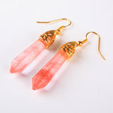 Lapis lazuli Turquoise Amethyst Rose Quartz Black Onyx Opal Hexagon Faceted Hook Dangle Gold Plated Earrings 1Pair