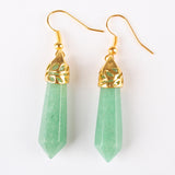 Lapis lazuli Turquoise Amethyst Rose Quartz Black Onyx Opal Hexagon Faceted Hook Dangle Gold Plated Earrings 1Pair