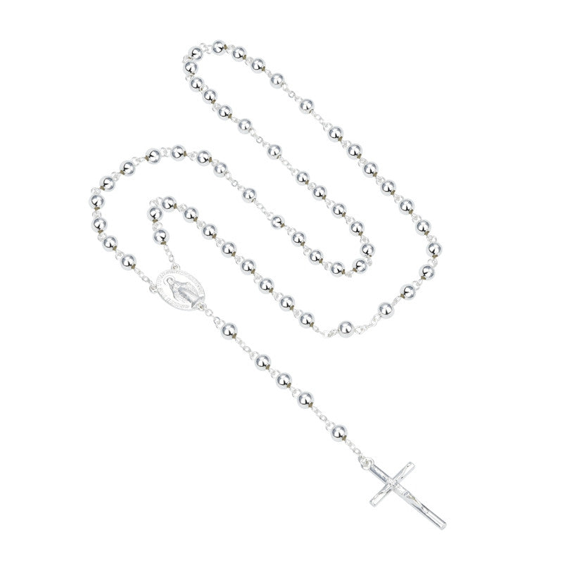 NEW Silver Plated Catholic Virgen de Guadalupe 6mm beads Rosary Necklace Jewelry Jesus Crucifix Cross Pendant