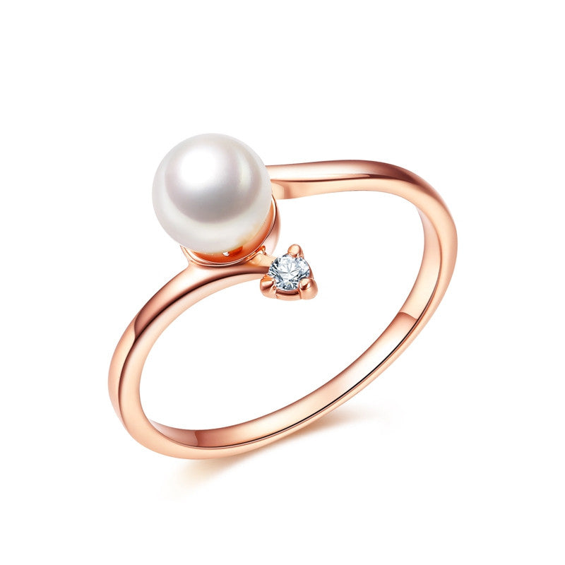 Fashion Rose Gold Plated 1Pcs Simulated Pearl And 1pcs Tiny Rhinestones Accent Bypass Rings For Women Christmas Gifts