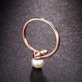 Fashion Rose Gold Plated 1Pcs Simulated Pearl And 1pcs Tiny Rhinestones Accent Bypass Rings For Women Christmas Gifts