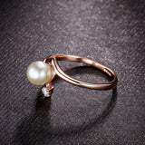 Fashion Rose Gold Plated 1Pcs Simulated Pearl And 1pcs Tiny Rhinestones Accent Bypass Rings For Women Christmas Gifts