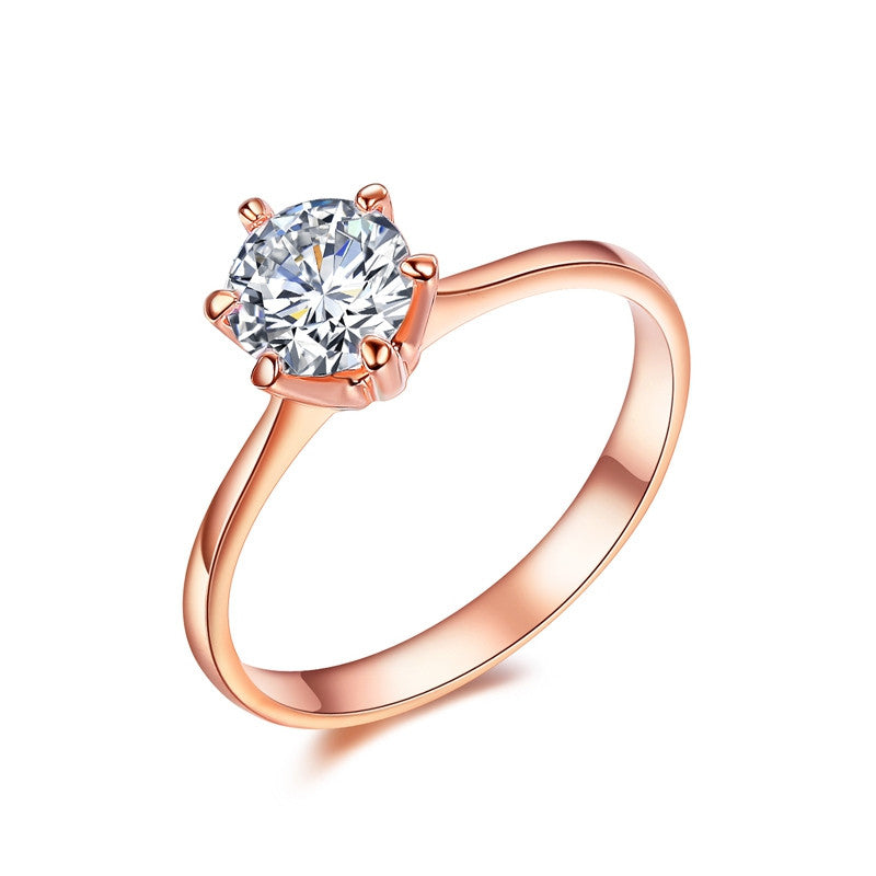Forever Love Classic Wedding Band Rings Rose Gold Plated 6 Prong Round Sparkling AAA CZ Diamond Rings Jewelry