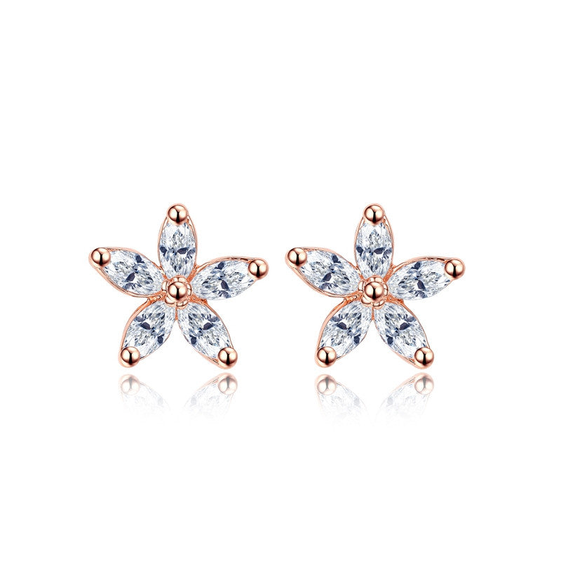 Rose Gold Plated Earrings Delicate 5pcs CZ Flower Stud Earrings Fashion Jewelry Valentine's Day Gifts