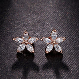 Rose Gold Plated Earrings Delicate 5pcs CZ Flower Stud Earrings Fashion Jewelry Valentine's Day Gifts