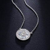 Unique Luxury Necklace Jewelry Sun Shaped Round Colar Pendant Cubic Zirconia White Gold Plated Necklace Women Bijoux