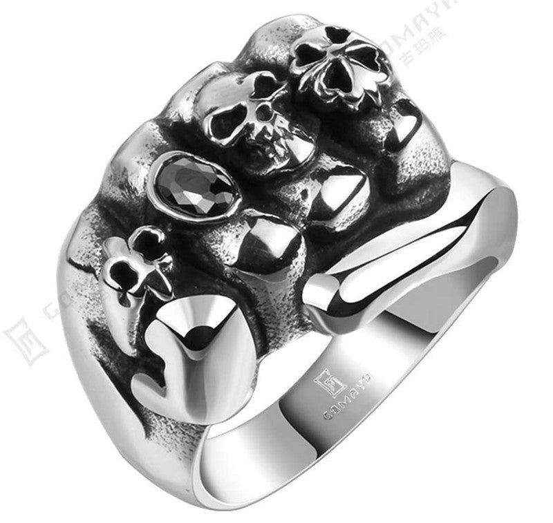 Flower Skull Men Ring Fashion Men Gothic Flower Skull Stainless Steel Biker Ring Titanium Anarchy Death Fist Skull Ring