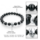 Natural Stone Beads Silver Skull Bracelets For Men Women Male Tiger Eye Casual Jewelry 