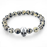 Natural Stone Beads Silver Skull Bracelets For Men Women Male Tiger Eye Casual Jewelry 