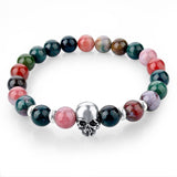 Natural Stone Beads Silver Skull Bracelets For Men Women Male Tiger Eye Casual Jewelry 