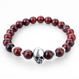 Natural Stone Beads Silver Skull Bracelets For Men Women Male Tiger Eye Casual Jewelry