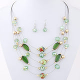 Necklace and Earrings Fashion Jewelry Sets Bohemian Crystal Beads Multilayer Jewelry Set for Women Wedding bijoux